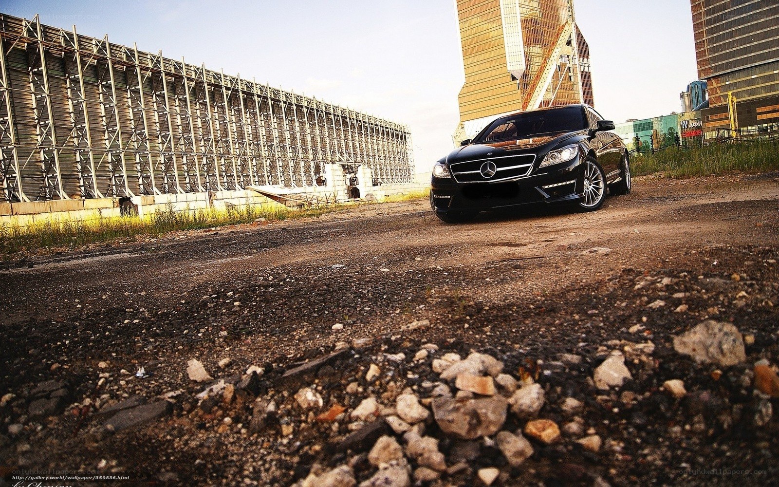 Black Mercedes on construction site