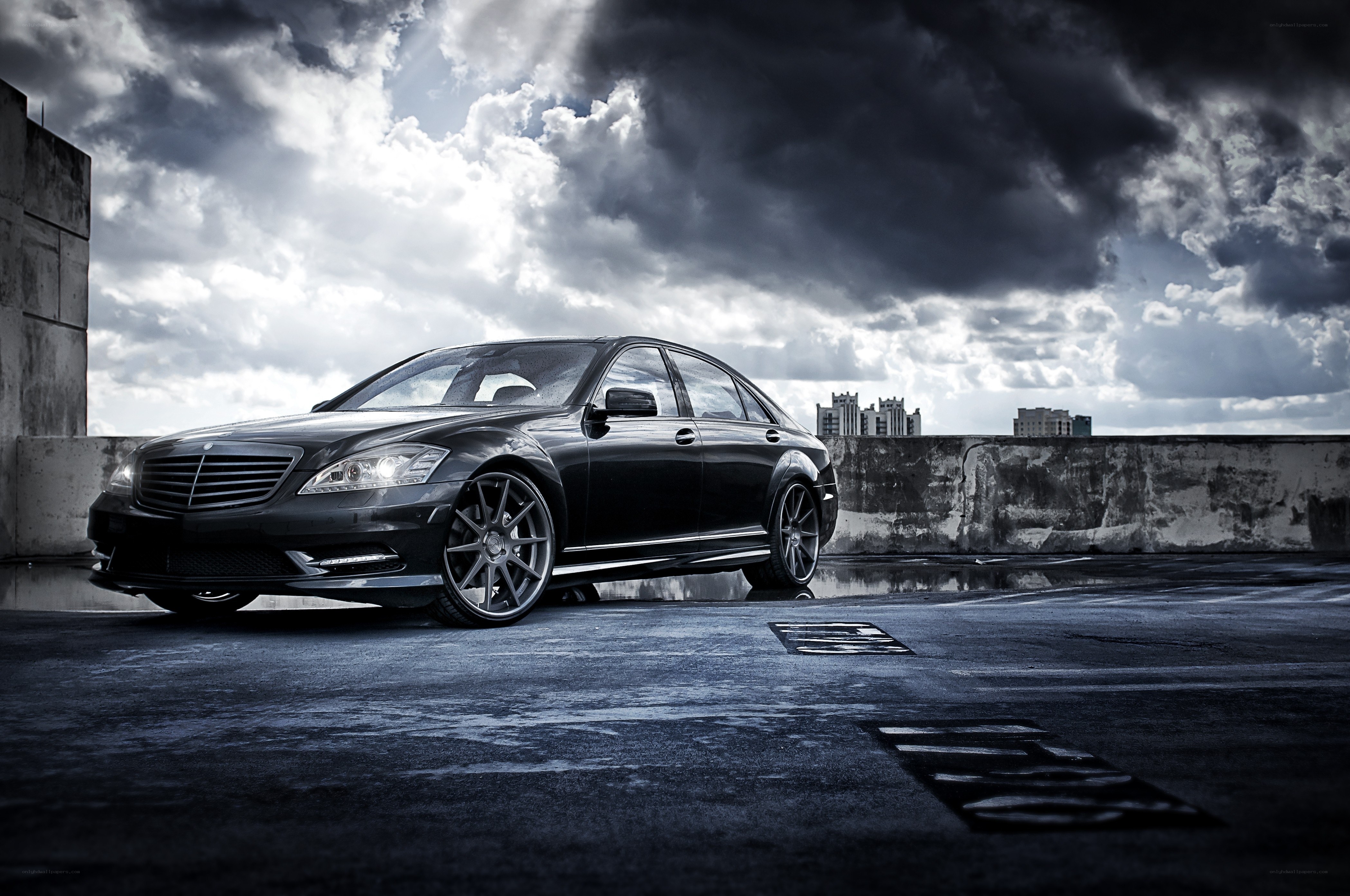 Black Mercedes on rooftop