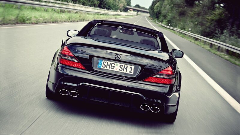 Black Mercedes SL63 AMG on road