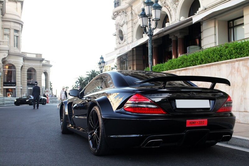 Black Mercedes SL65 AMG on a city street