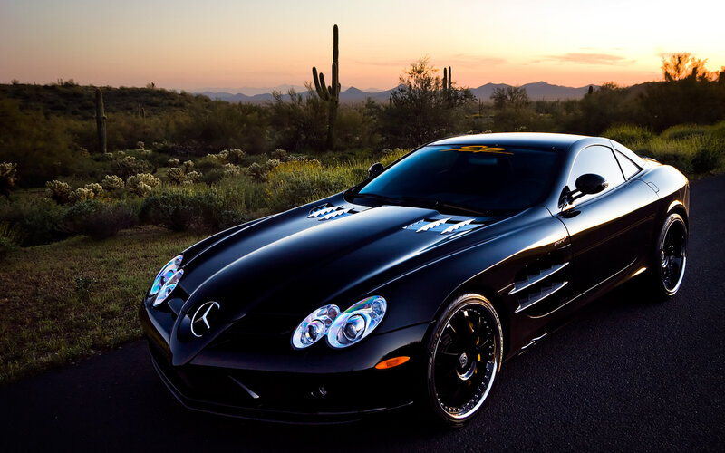Black Mercedes SLR in desert