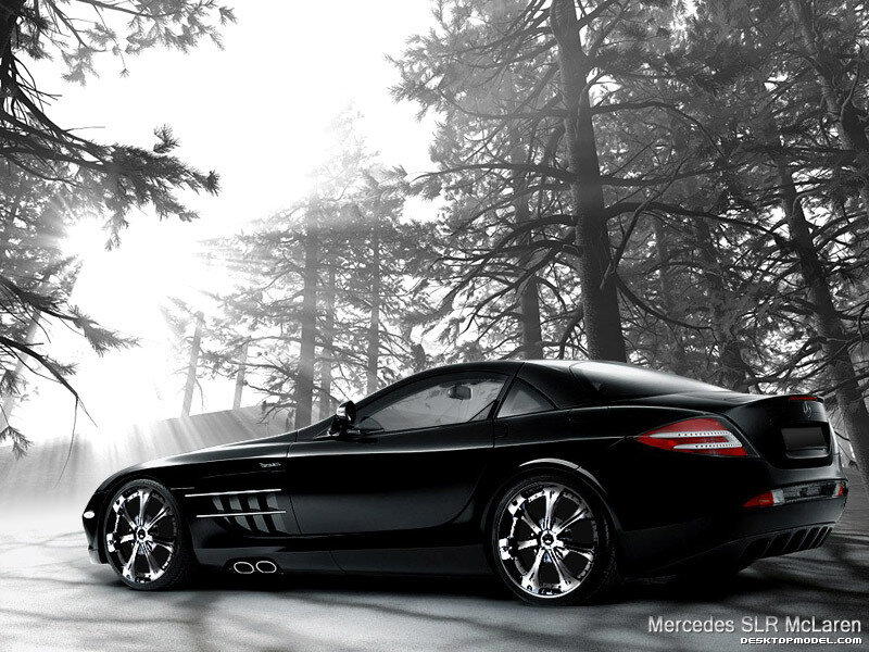 Black Mercedes SLR McLaren in forest