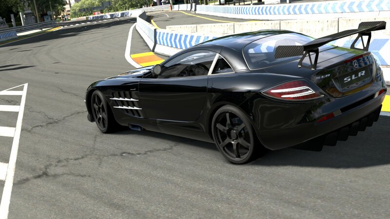 Black Mercedes SLR on racetrack