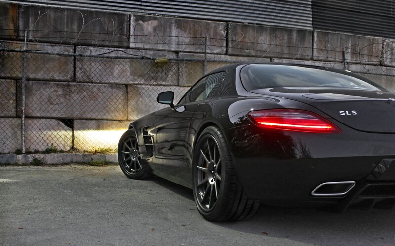 Black Mercedes SLS AMG parked