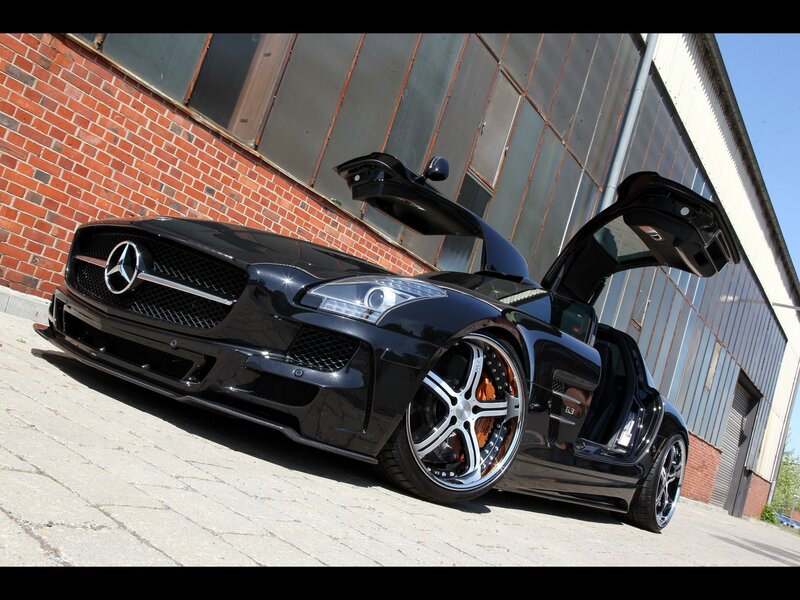 Black Mercedes SLS AMG with gullwing doors