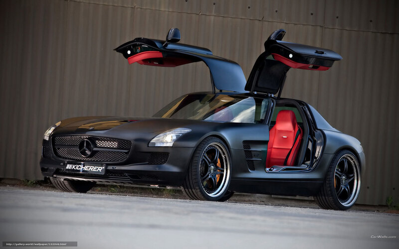 Black Mercedes SLS with doors open