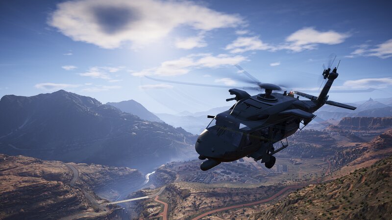 Black Military Helicopter — Blue, Dramatic
