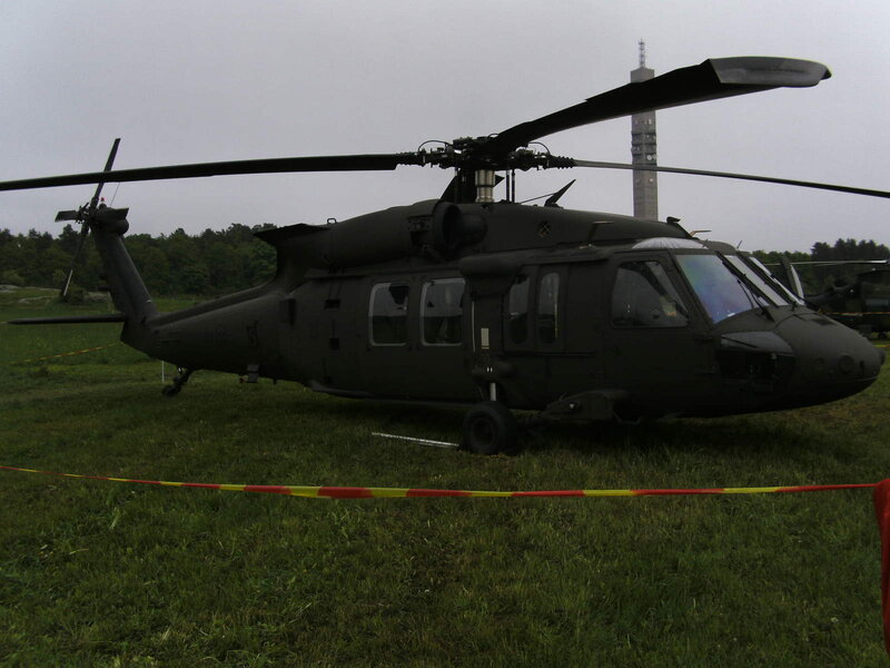 Black Military Helicopter — Green, Overcast