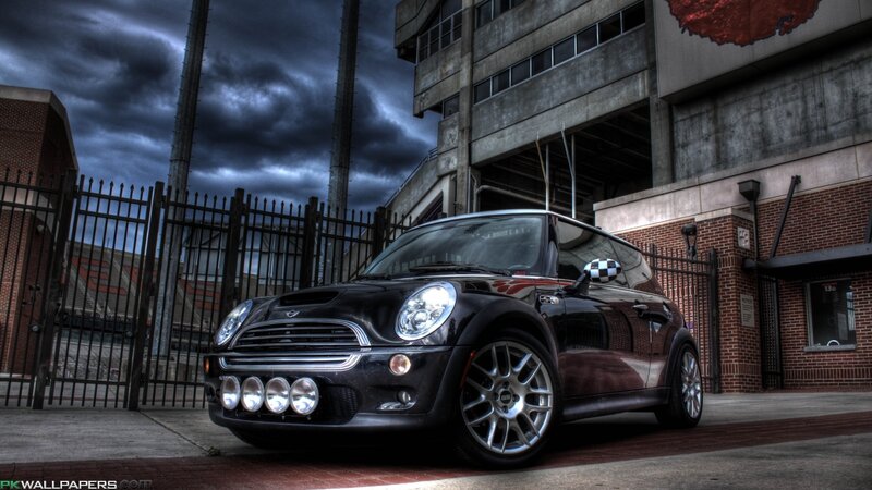 Black Mini Cooper Car — Dramatic, Night