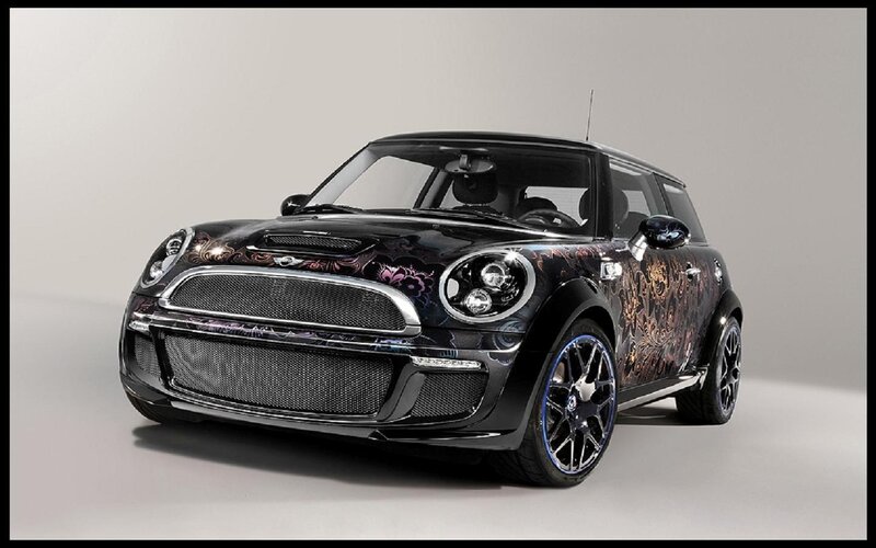 Black Mini Cooper Car — Neutral, Photograph, Headlights