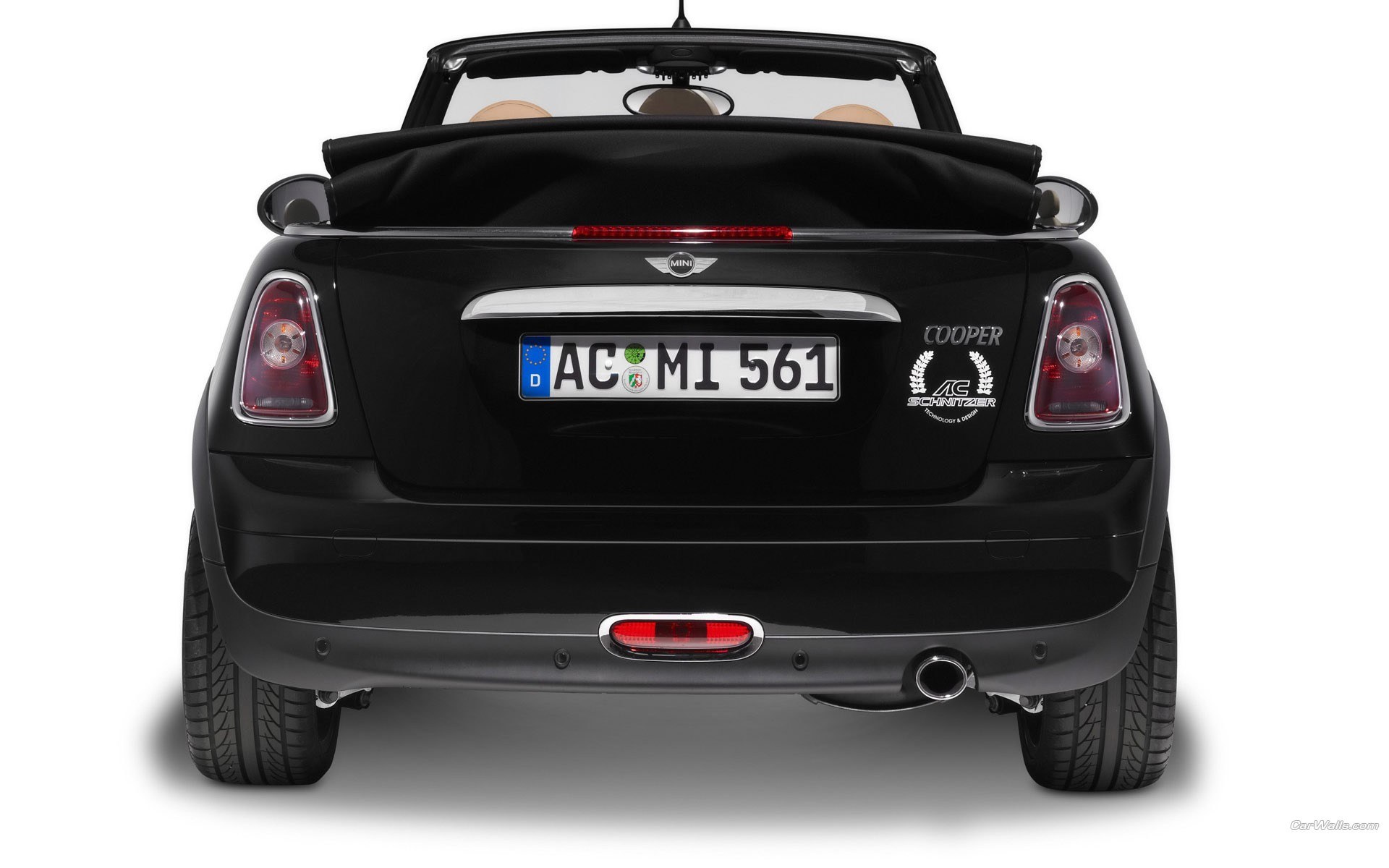 black mini cooper convertible rear view