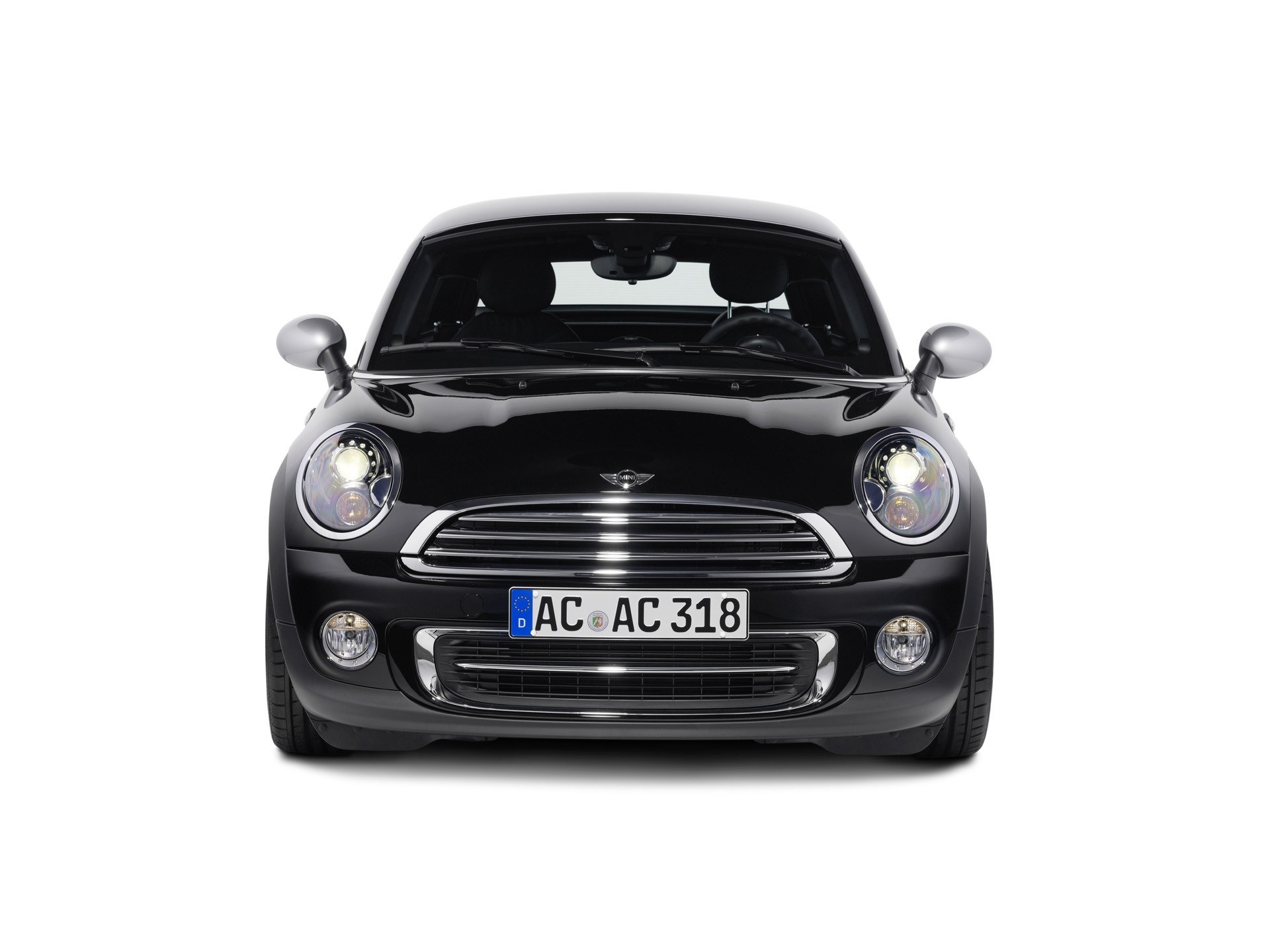 black mini cooper front view