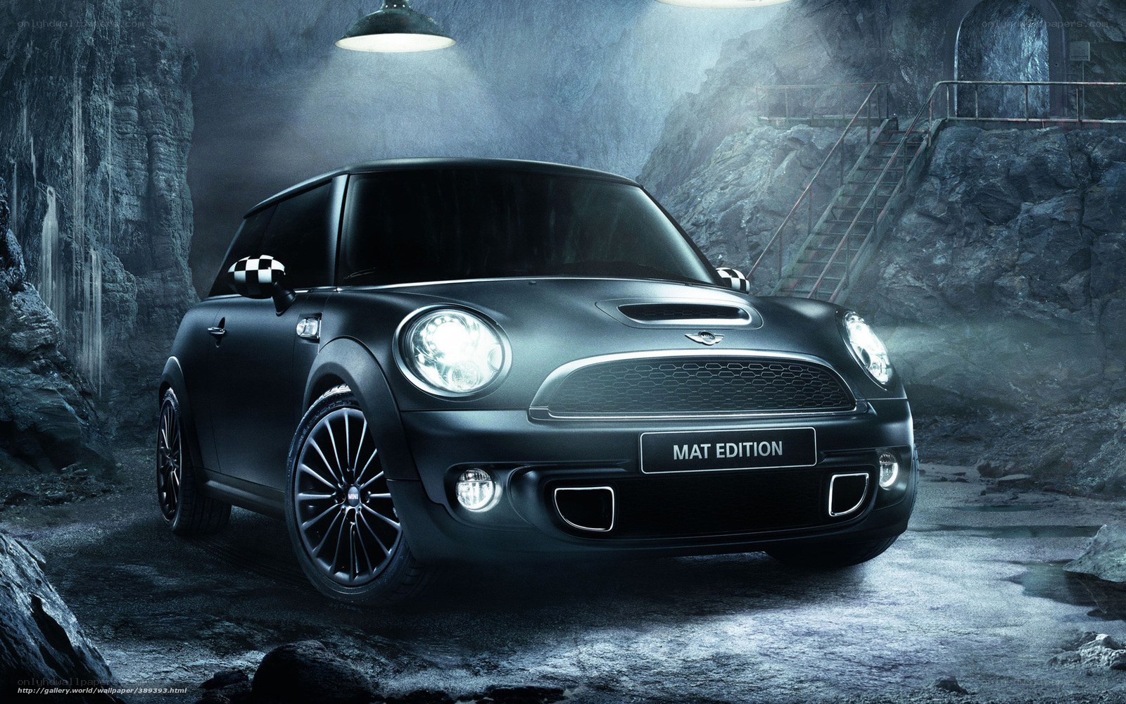 Black Mini Cooper in cave