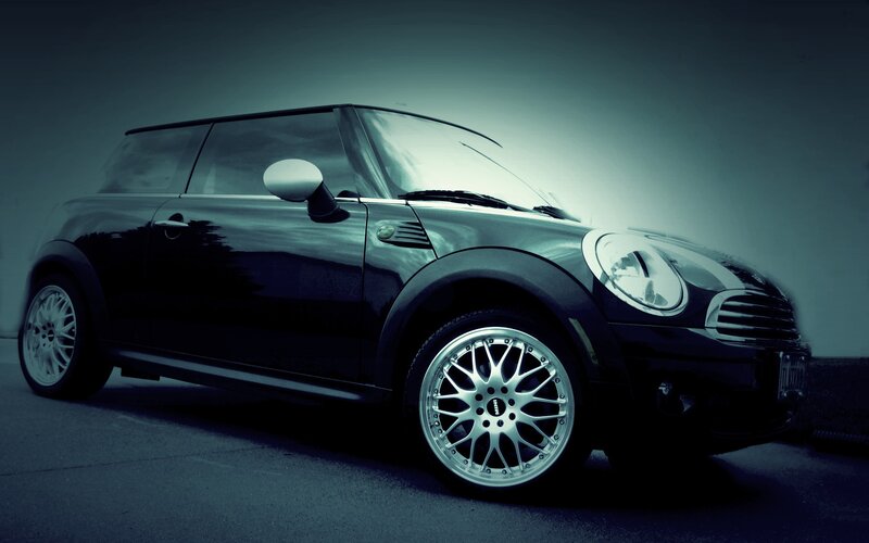 Black Mini Cooper in studio
