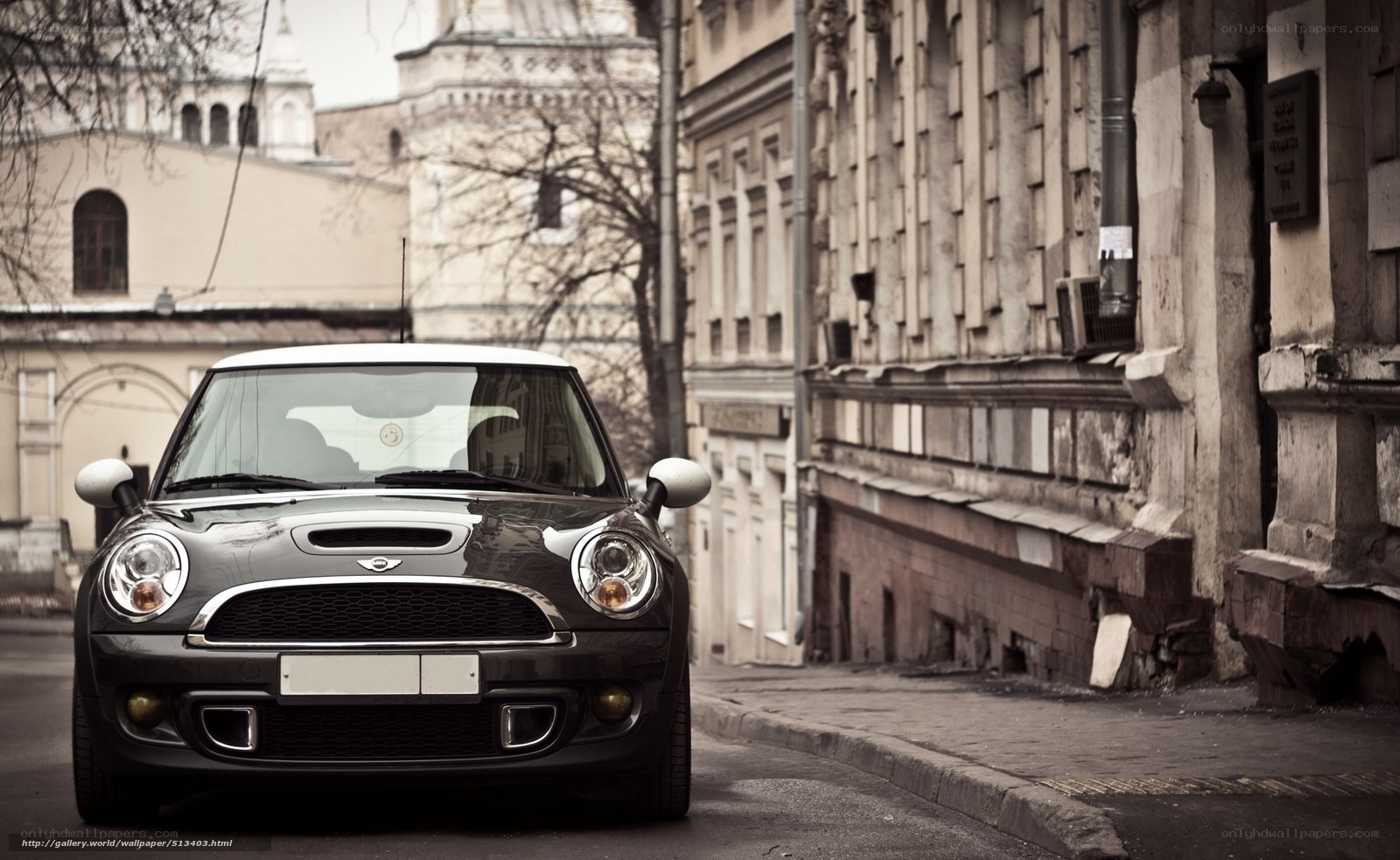 black mini cooper on city street