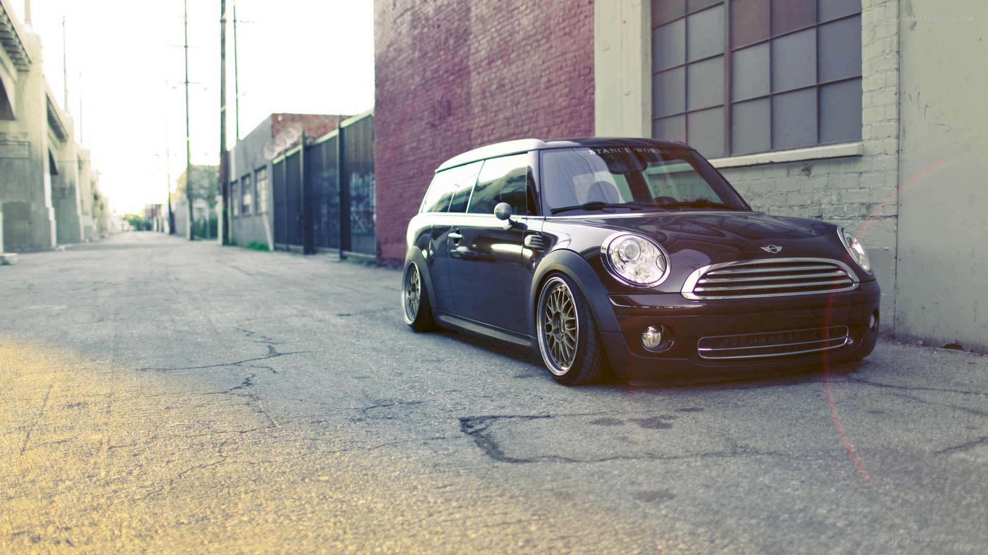 black mini cooper on street