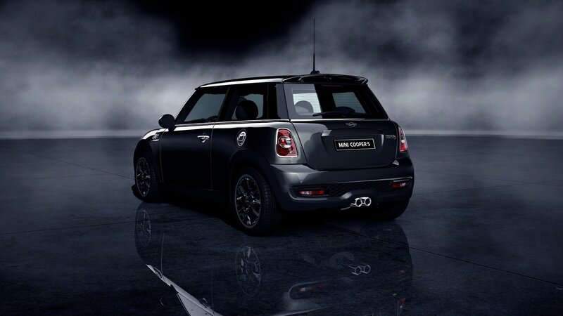 Black Mini Cooper S rear view