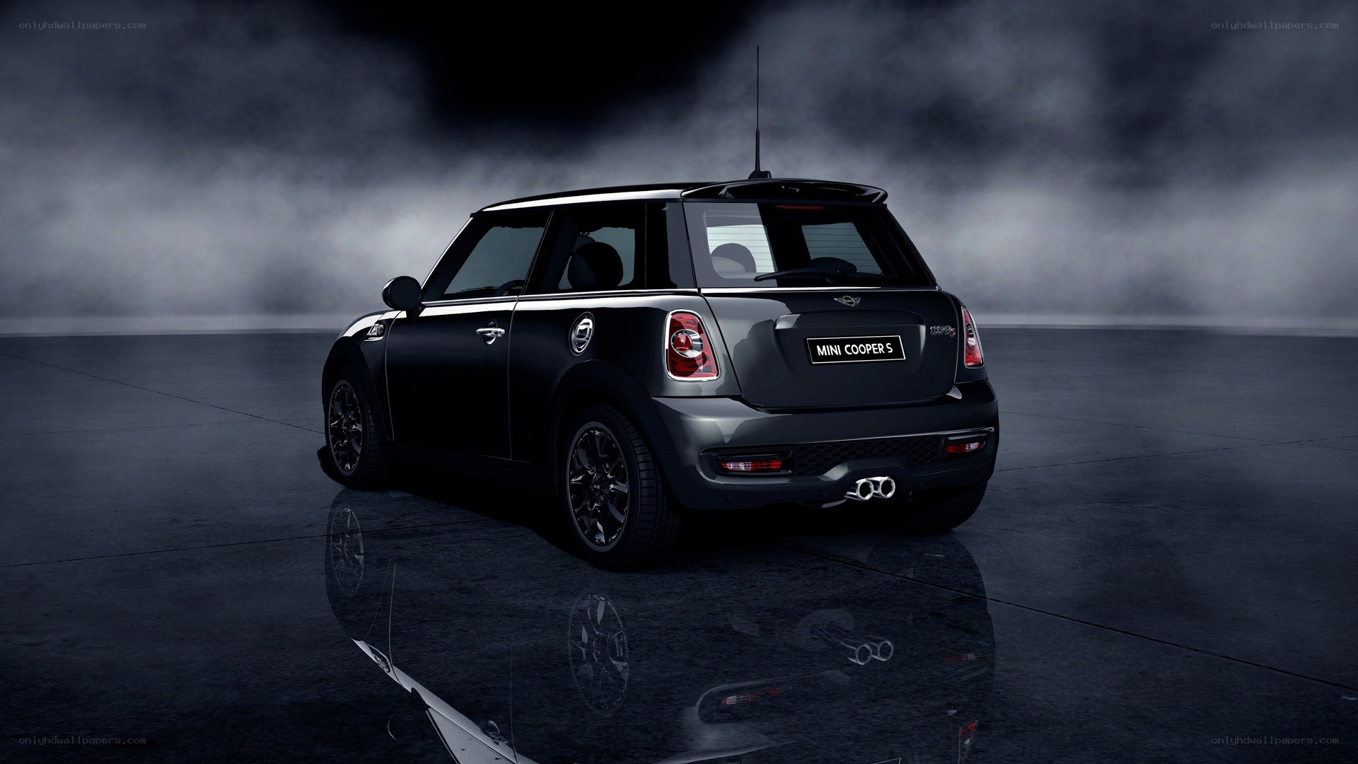 Black Mini Cooper S rear view