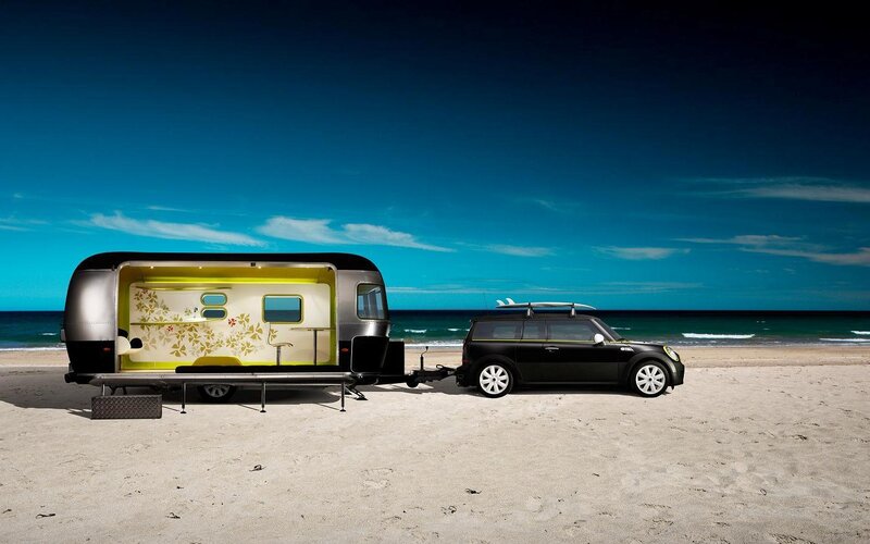 Black Mini Cooper with Trailer