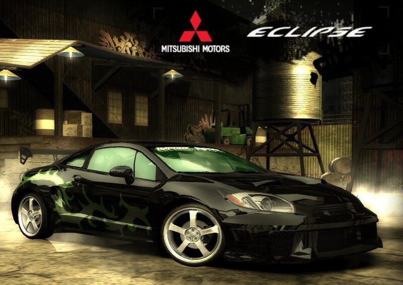 Black Mitsubishi Eclipse with green flames