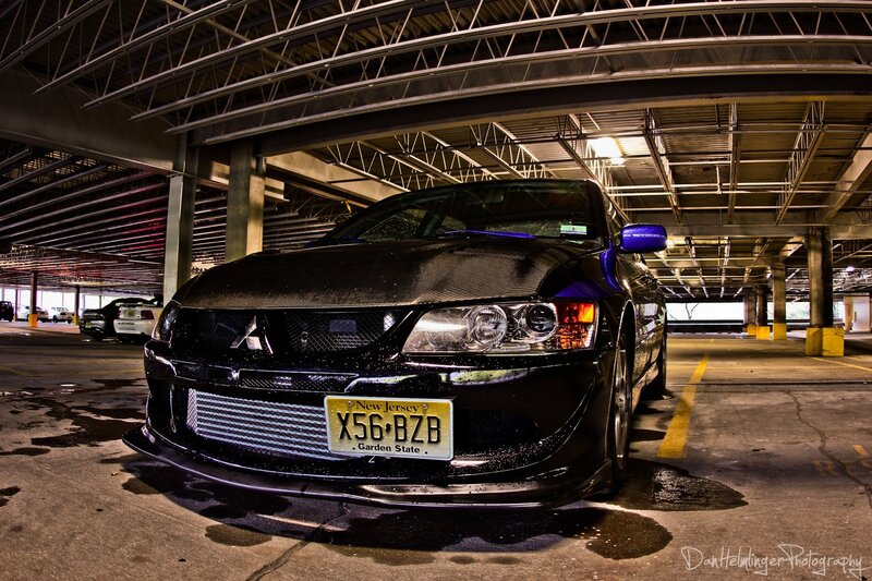 Black Mitsubishi in parking garage