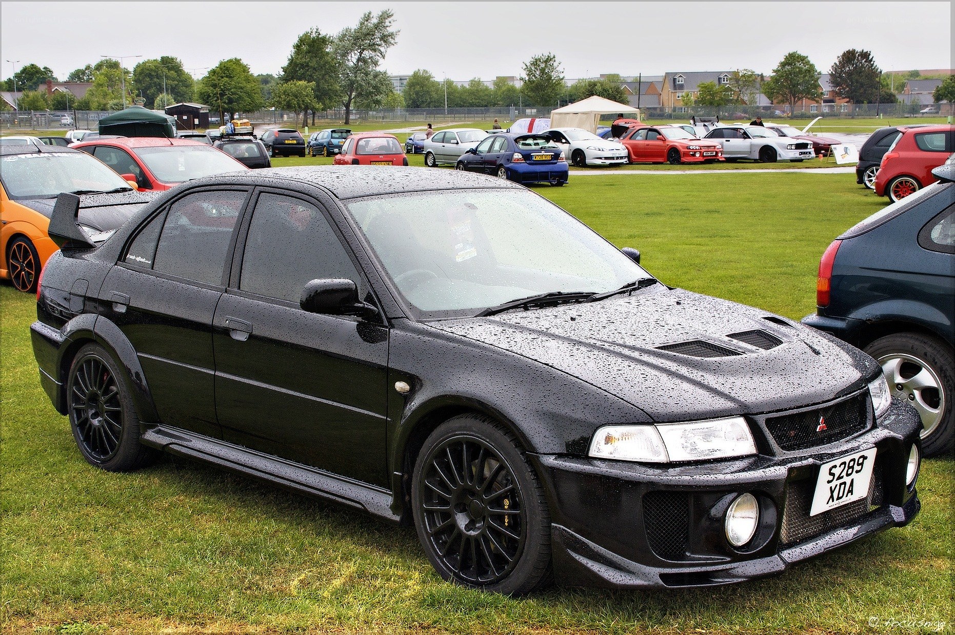 Black Mitsubishi Lancer on display
