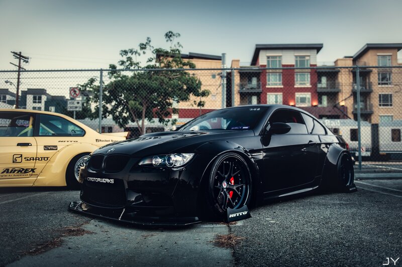 Black Modified BMW Car — Dramatic, Sunset, Photograph
