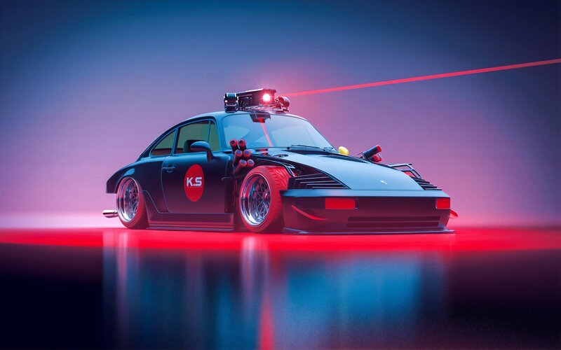 Black Modified Car — Blue, Dramatic