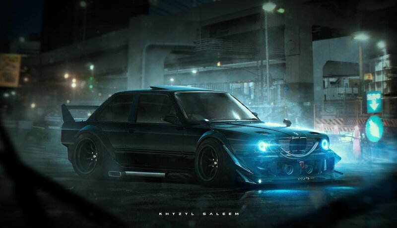 Black Modified Car — Blue