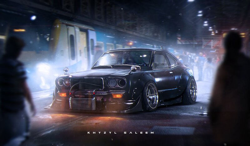 Black Modified Car — Dramatic, Night, Digital Art