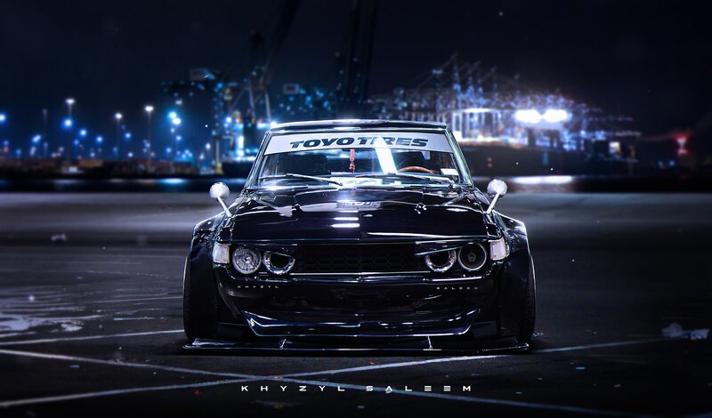 Black Modified Car — Dramatic, Night, Digital Art, Windshield