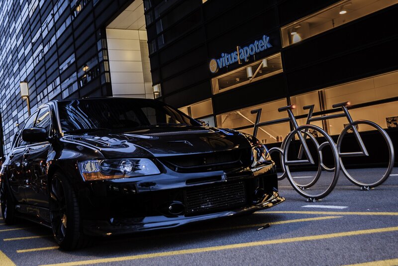 Black Modified Car — Dramatic, Night, Photograph, Bicycle