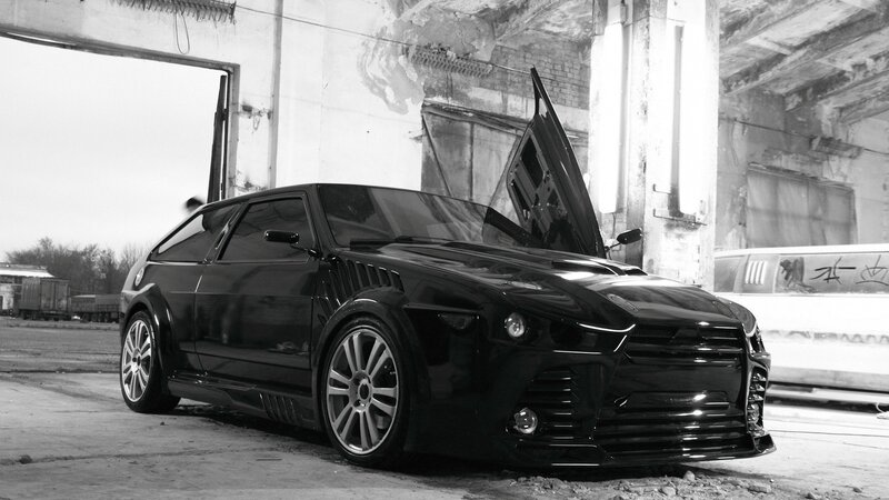 Black Modified Car — Dramatic, Photograph, Building, Graffiti