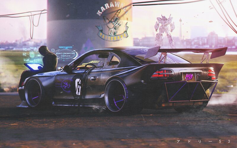 Black Modified Car — Dramatic, Sunset, Digital Art