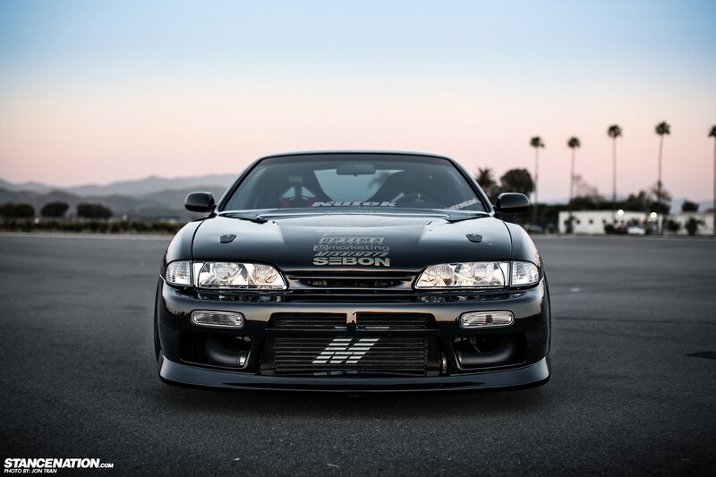 Black Modified Car — Dramatic, Sunset, Photograph, Palm Trees, Mountains