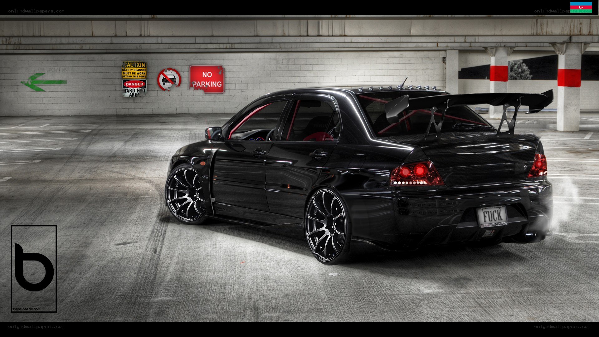 black modified car in garage
