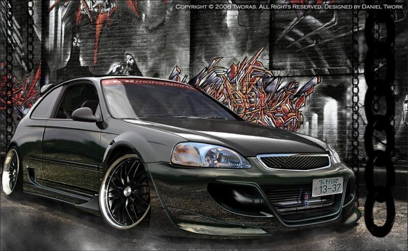 Black Modified Hatchback — Dramatic, Digital Art