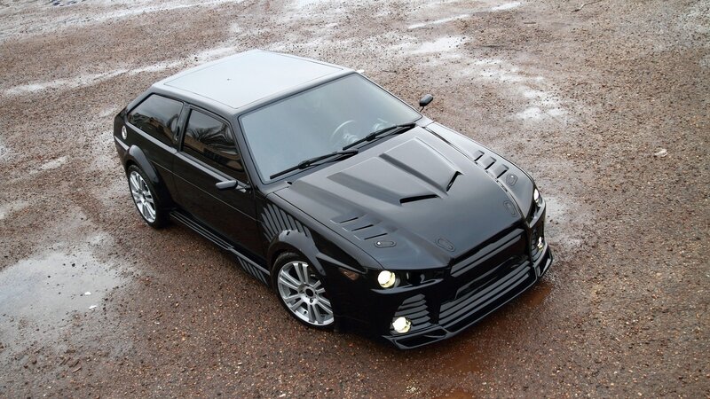 Black Modified Hatchback — Dramatic, Photograph, Car, Road