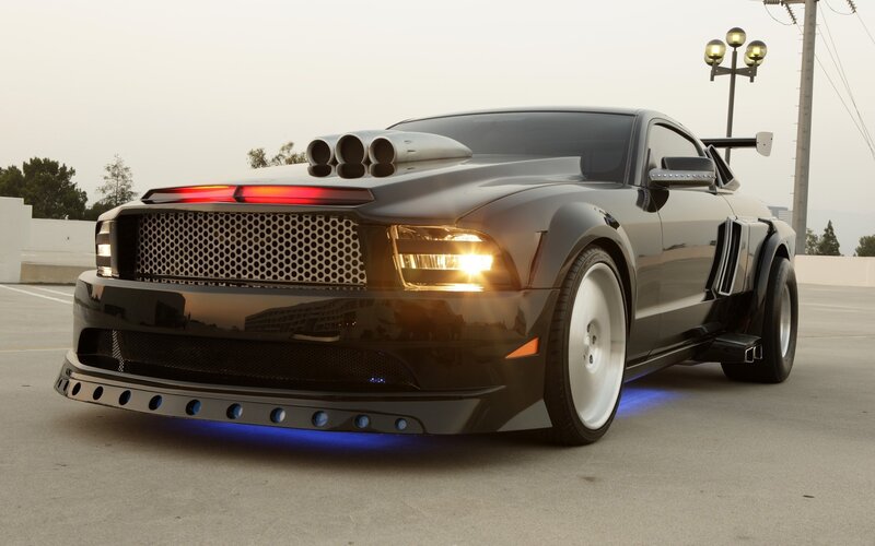 Black Modified Muscle Car — Dramatic, Sunset