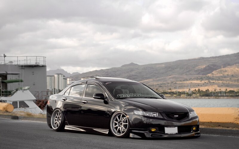 Black Modified Sedan — Dramatic, Afternoon, Photograph, Car, Mountain
