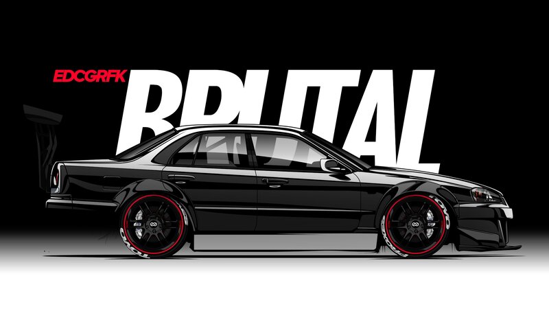 Black Modified Sedan — Dramatic, Digital Art, Car, Wheels
