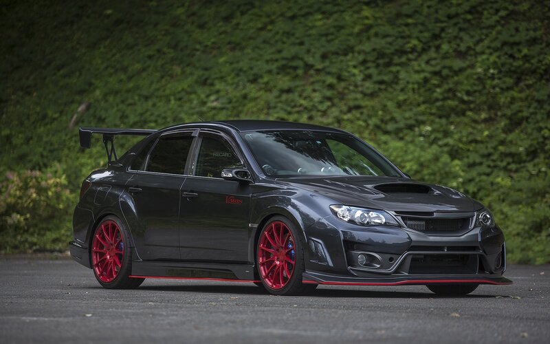 Black Modified Sedan — Dramatic, Photograph, Red Wheels