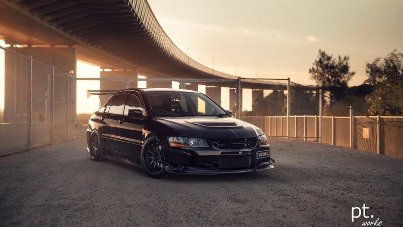 Black Modified Sedan — Dramatic, Sunset, Photograph, Bridge