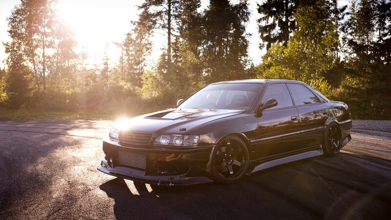 Black Modified Sedan — Dramatic, Sunset, Photograph, Car, Trees, Sunlight, Green