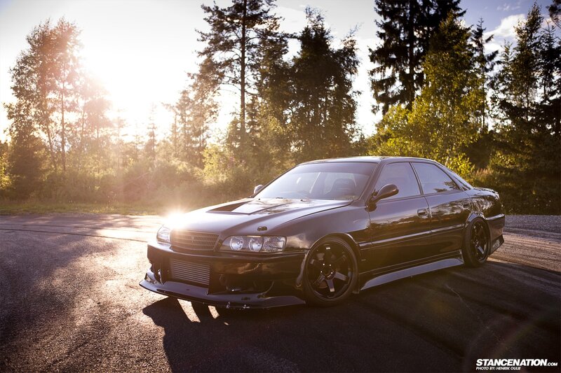 Black Modified Sedan — Dramatic, Sunset, Photograph, Car, Trees, Sunlight