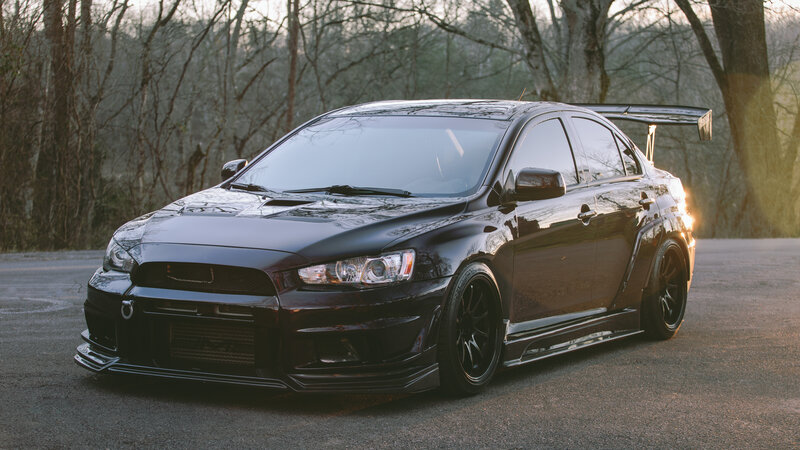 Black Modified Sedan — Dramatic, Sunset, Photograph, Trees