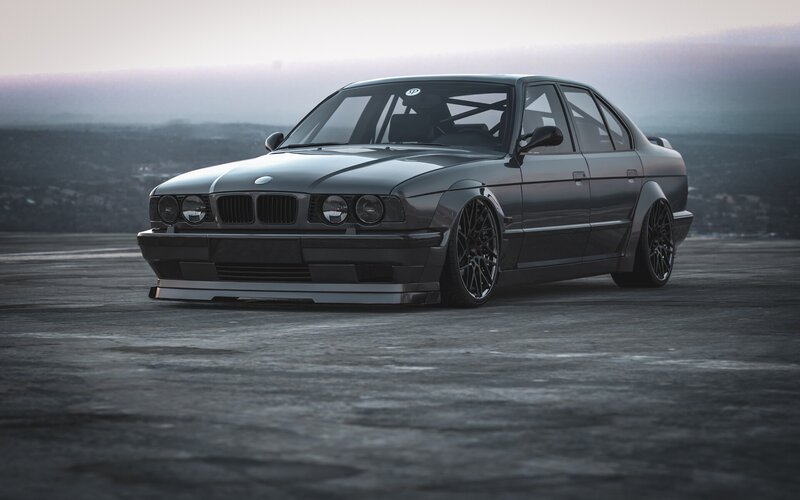 Black Modified Sedan — Gray, Dramatic, Sunset