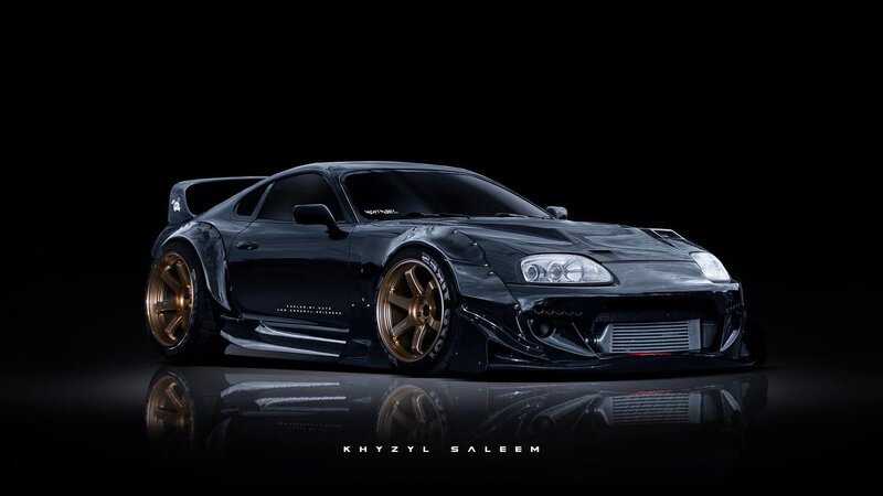Black Modified Sports Car — Dramatic, 3d Render, Gold Wheels