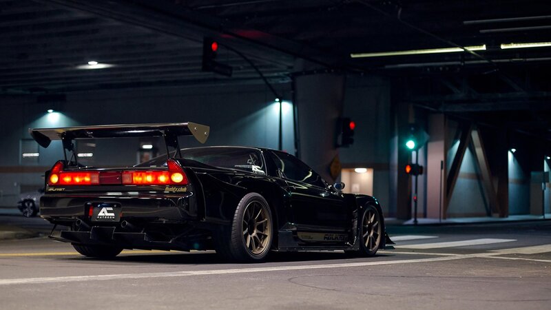 Black Modified Sports Car — Dramatic, Night