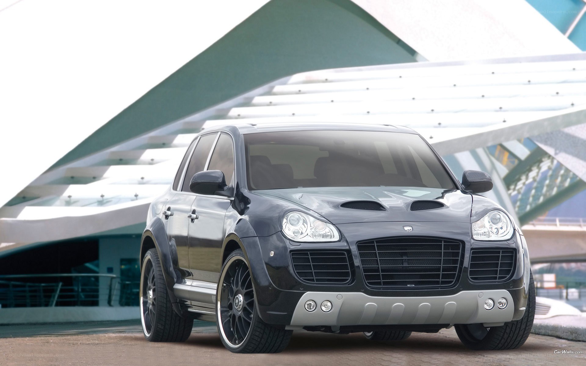 black modified suv in modern setting